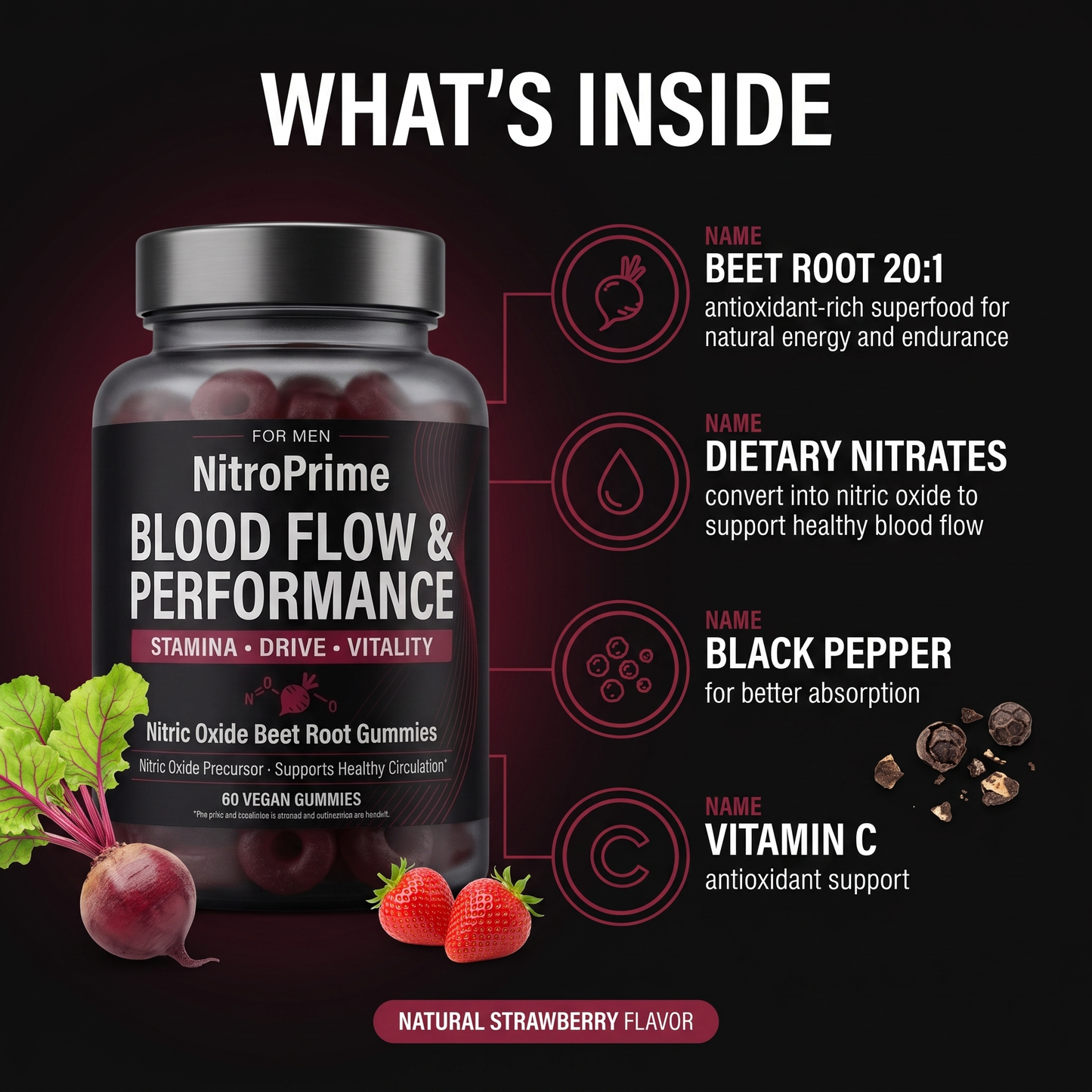 NitroPrimes Erectile Bloodflow Strawberry Gummies